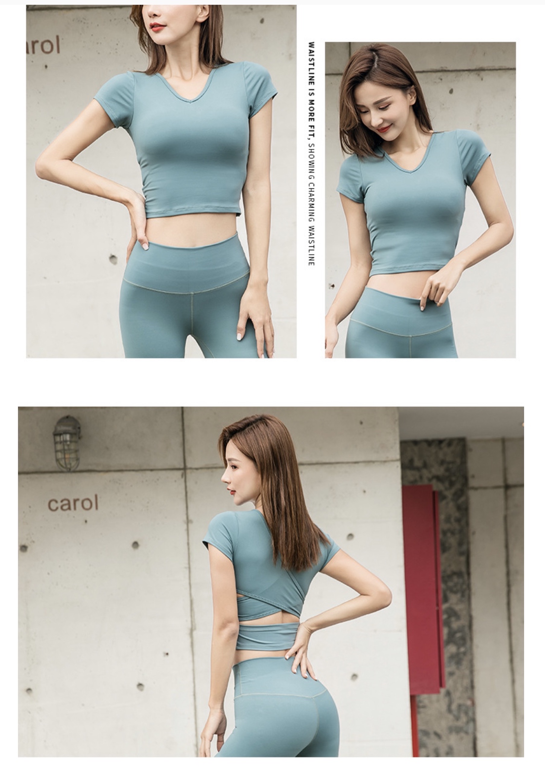 SET BỘ ĐỒ TẬP YOGA, GYM, THỂ THAO NỮ- ÁO CROPTOP CHÉO EO, LƯNG GEL CAO - SET306