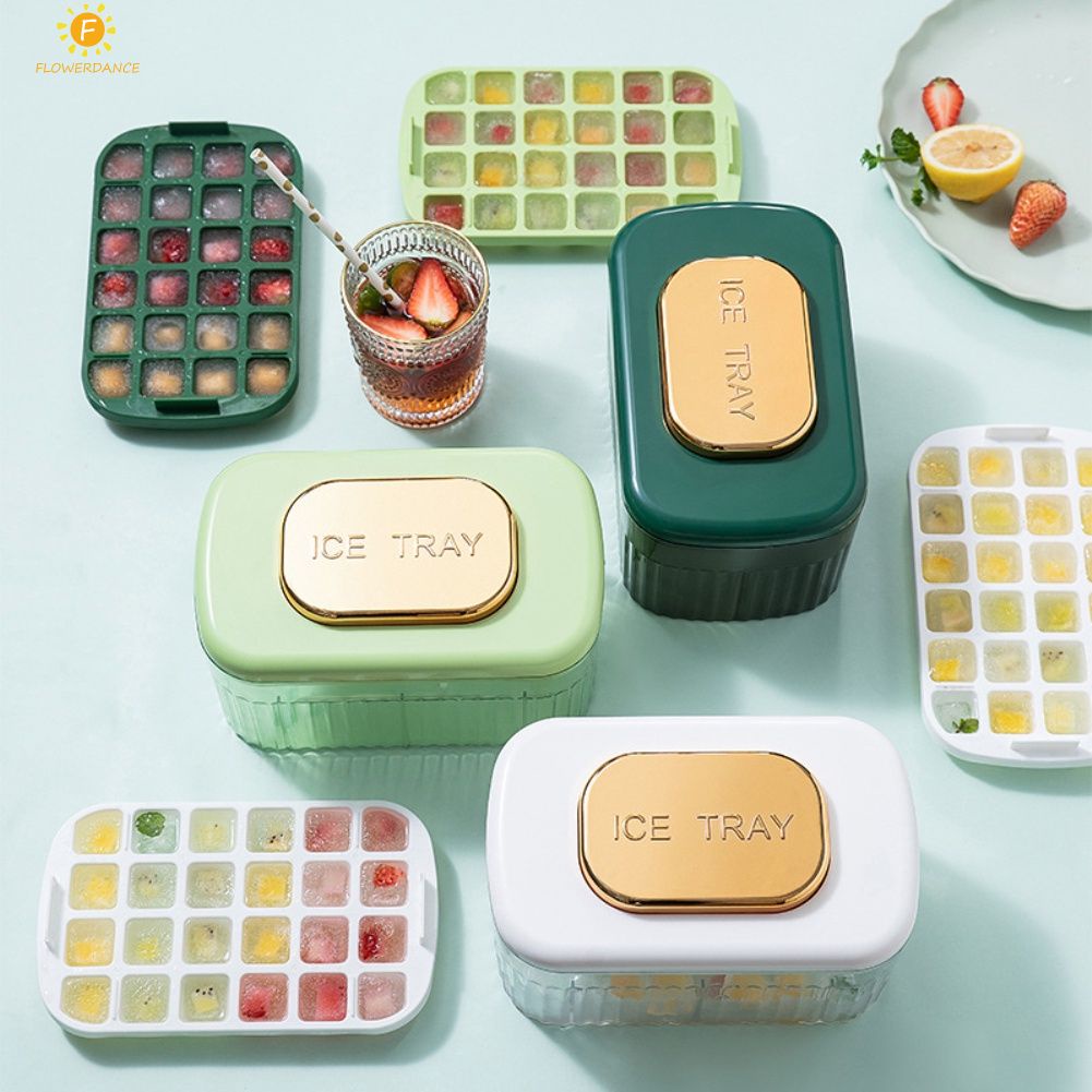 Khuôn làm đá, đựng đá 24 ngăn nhựa cấp thực phẩm Silicone Ice Mold And Storage Box