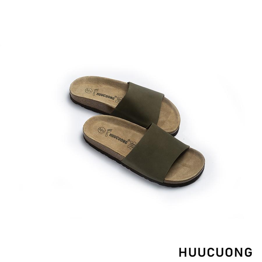 Dép unisex Huucuong 1 quai da bò rêu đế trấu handmade