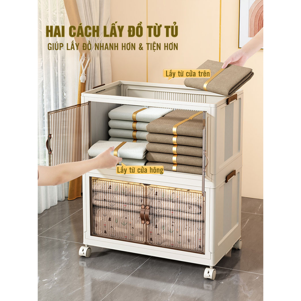 Tủ nhựa đa năng Gấp gọn Tiện Lợi, Tủ Để Đồ Bánh Xe Xoay 360 Độ - Hàng chính hãng Anh Lam Store
