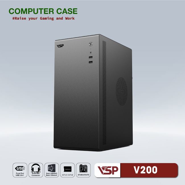 Vỏ máy tính Case VSP V200 [ĐEN] (M-ATX/ ITX) - Hàng chính hãng VSP phân phối