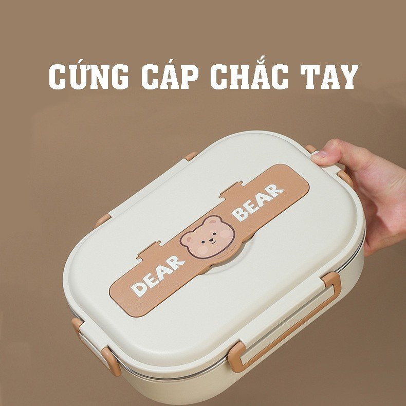 Hộp Đựng Cơm Giữ Nhiệt Dear Bear INOX 304 - Tặng Túi Giữ nhiệt + Bộ dụng cụ ăn