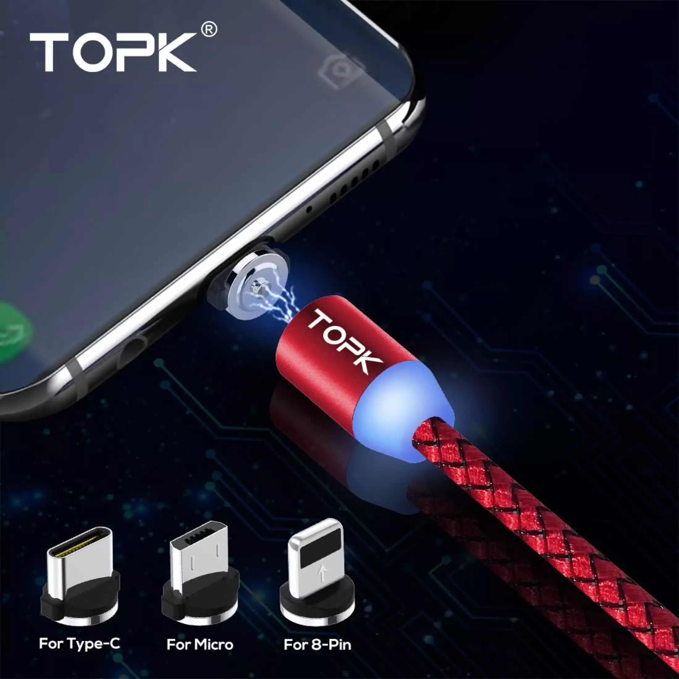 [HÀNG CHÍNH HÃNG] Cáp Sạc Nam Châm TOPK AM17 USB - IPHONE Dùng cho IP X XS XR 6 7 8 Plus - Phân phối bởi TOPK VIỆT NAM