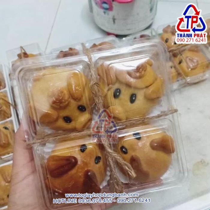 100c Hộp 4 ngăn đựng bánh H161 - Hộp đựng bánh tart - Hộp nhựa đựng bánh su tròn