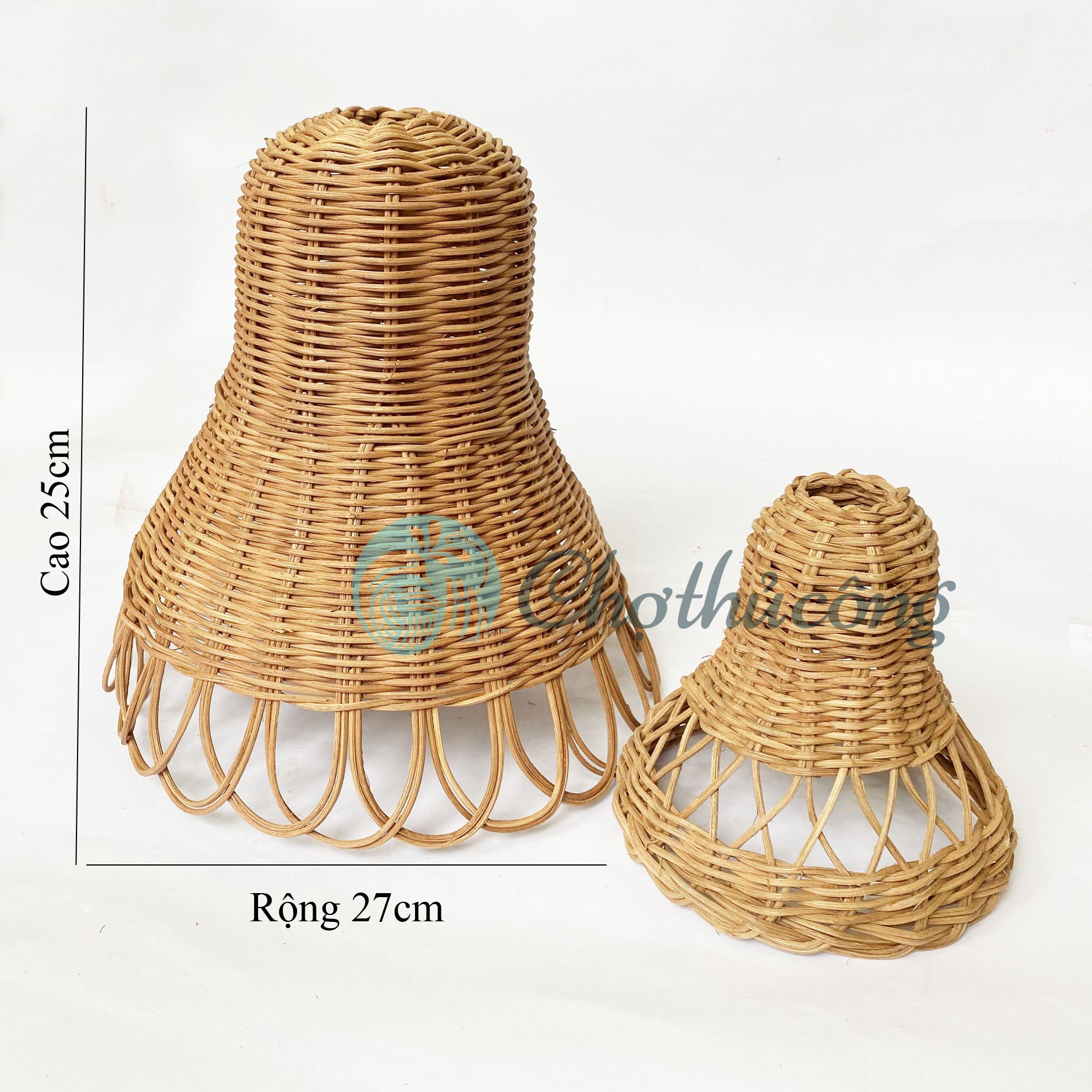 Chụp đèn mây tre đan size L, Chao đèn thả trần trang trí sân vườn, đèn trang trí quán cafe, đèn thả vintage