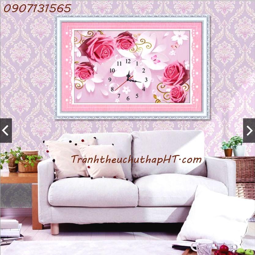 Tranh đính đá Đồng hồ hoa hồng DF2708