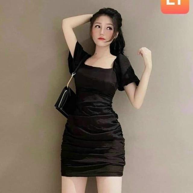 Đầm body tay phồng đan dây lưng cực sexy