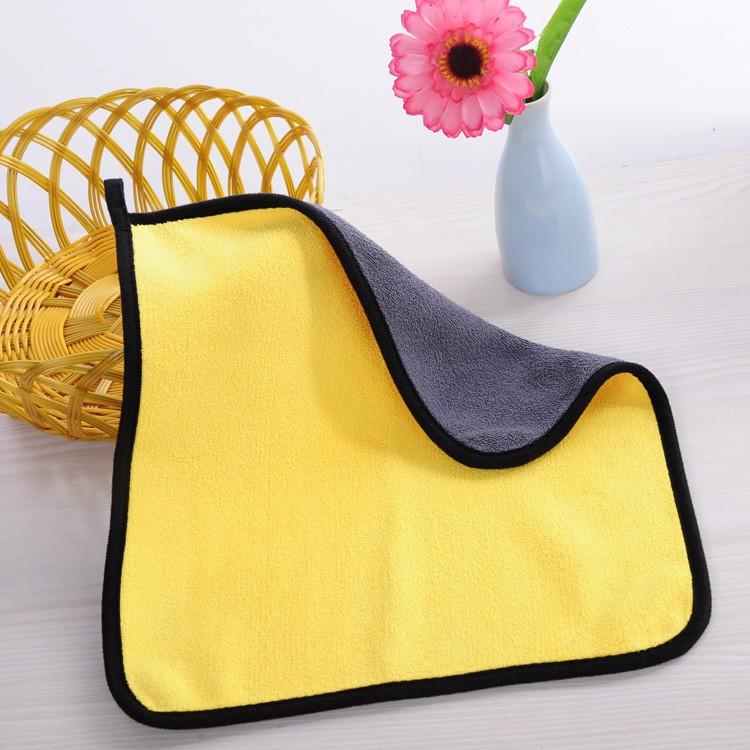 Combo 2 Khăn Lau Đa Năng Microfiber 2 Mặt Vàng Xám Siêu Thấm Cực Dày Không Đổ Lông Chuyên Dụng Cho Ô Tô Xe Hơi Nhà Bếp