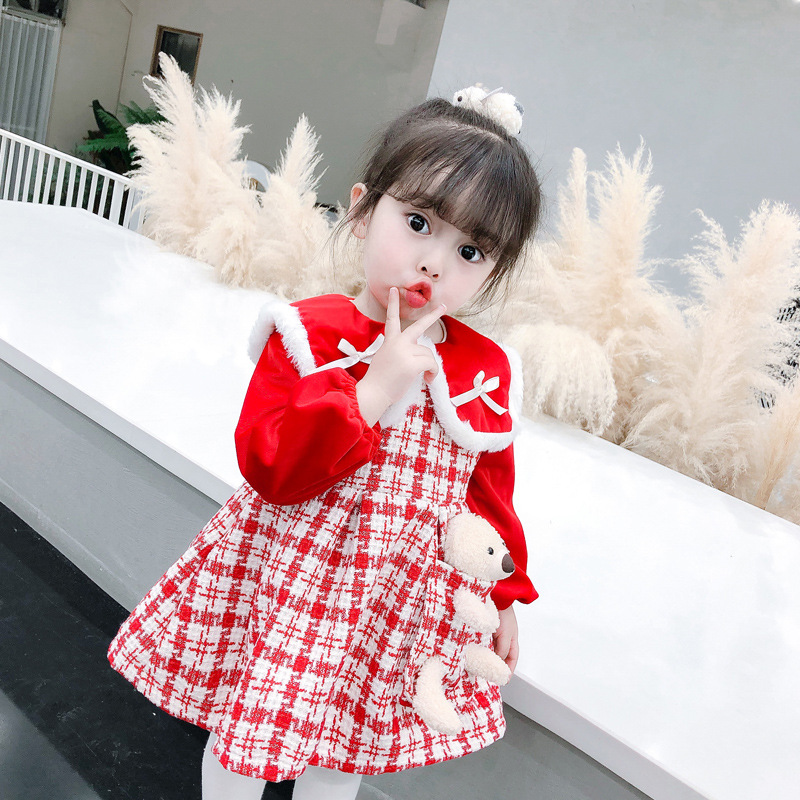 Váy dạ lót lông kèm gấu bông nhỏ xinh xắn, chất dạ xù dày dặn, mềm đẹp | MV29