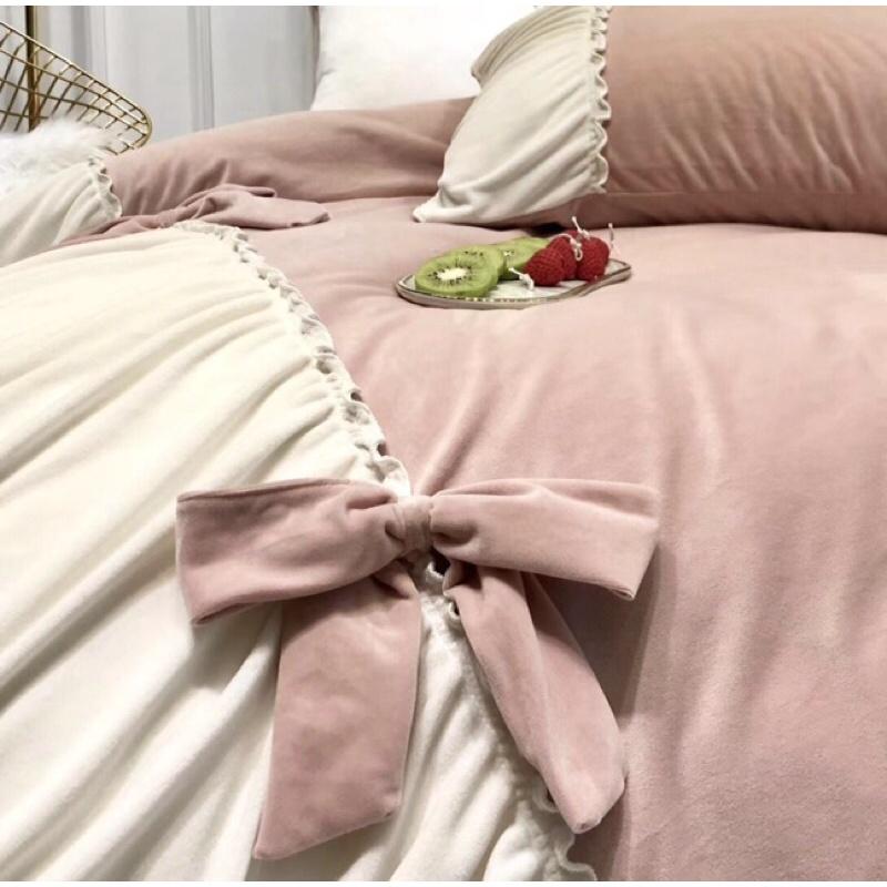 Bộ chăn ga gối nỉ nhung cute siêu xinh cao cấp 4 món
