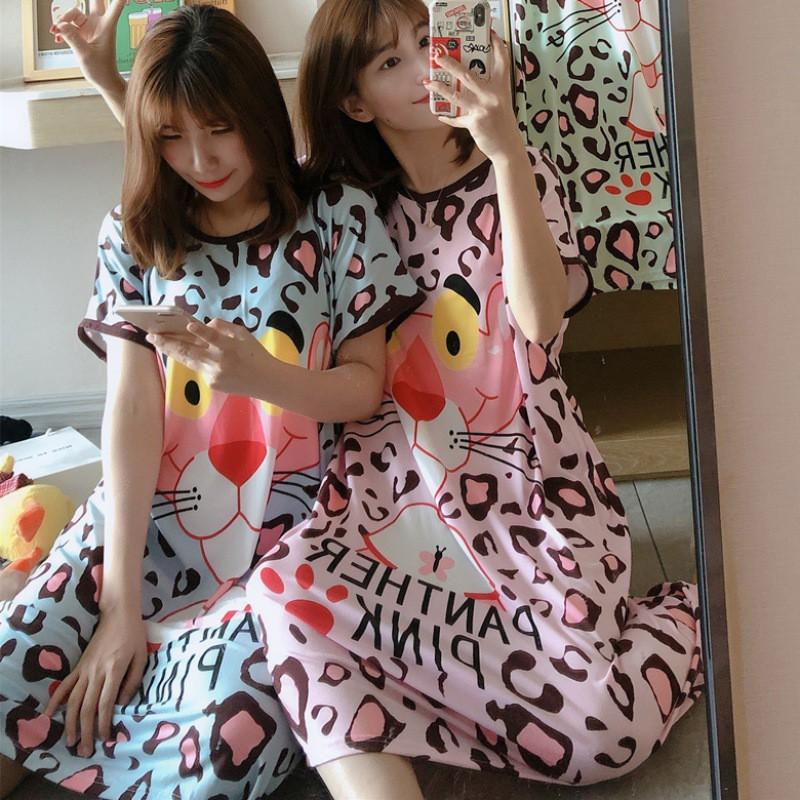 Đầm Ngủ Ngắn Tay In Họa Tiết Hoạt Hình Xinh Xắn Dành Cho Nữ