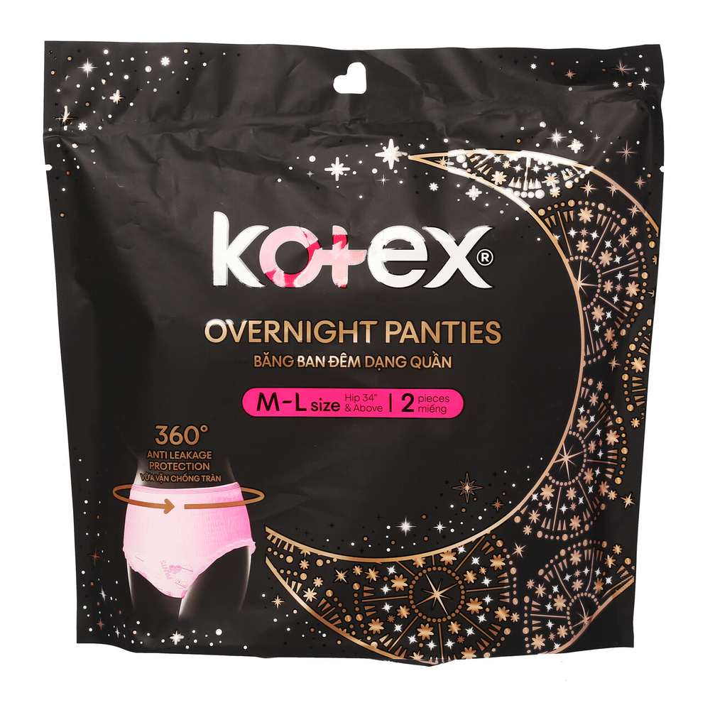 Băng Vệ Sinh Kotex Ban Đêm Dạng Quần Size M-L 2 Miếng
