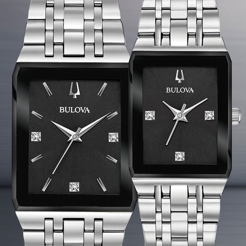 Đồng Hồ Nữ Bulova Đính Kim Cương Dây Thép Không Gỉ 96P202 - Mặt Đen