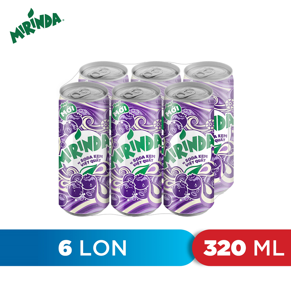 Lốc 6 Lon Nước Ngọt Có Gaz Mirinda Soda Kem Việt Quất (320ml/lon)