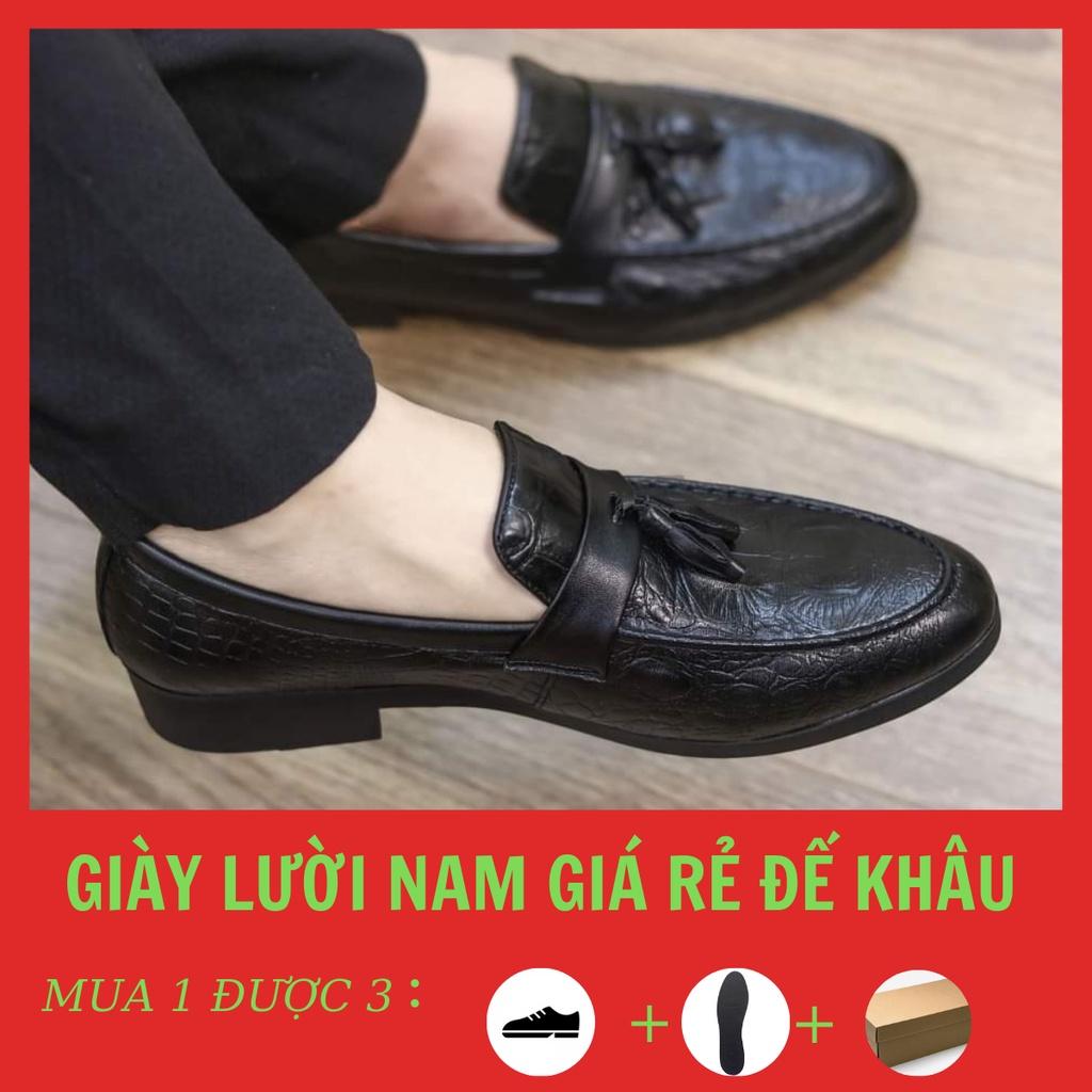 Giày Da Nam - Giày Lười Nam Sinh Viên - Đế Cao Su - Đế Khâu - Mã G02 Màu Đen