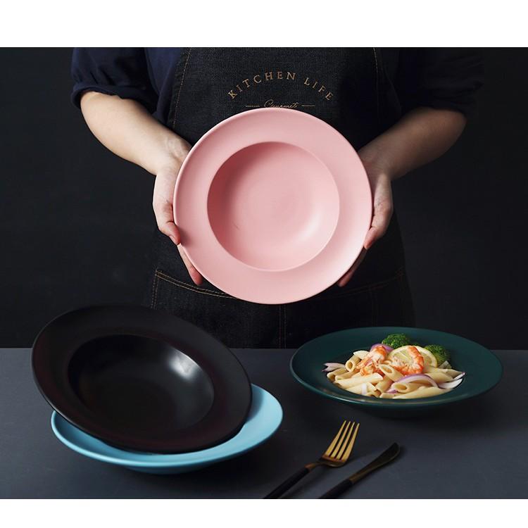 Đĩa sâu lòng 24cm phong cách Bắc Âu, đĩa mì Ý màu pastel miệng loe - Chất sứ cao cấp xuất khẩu