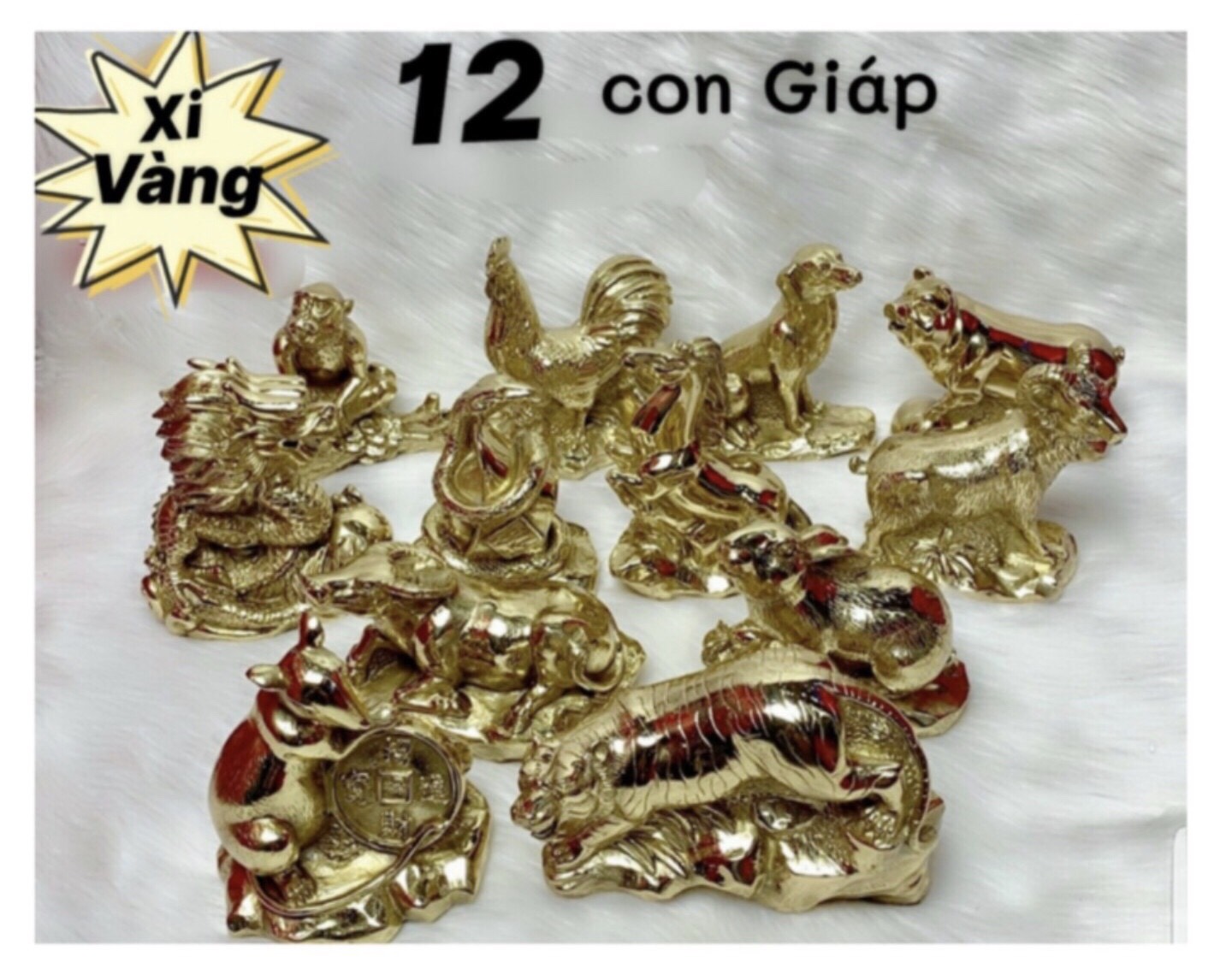 Bộ tượng 12 con giáp si vàng