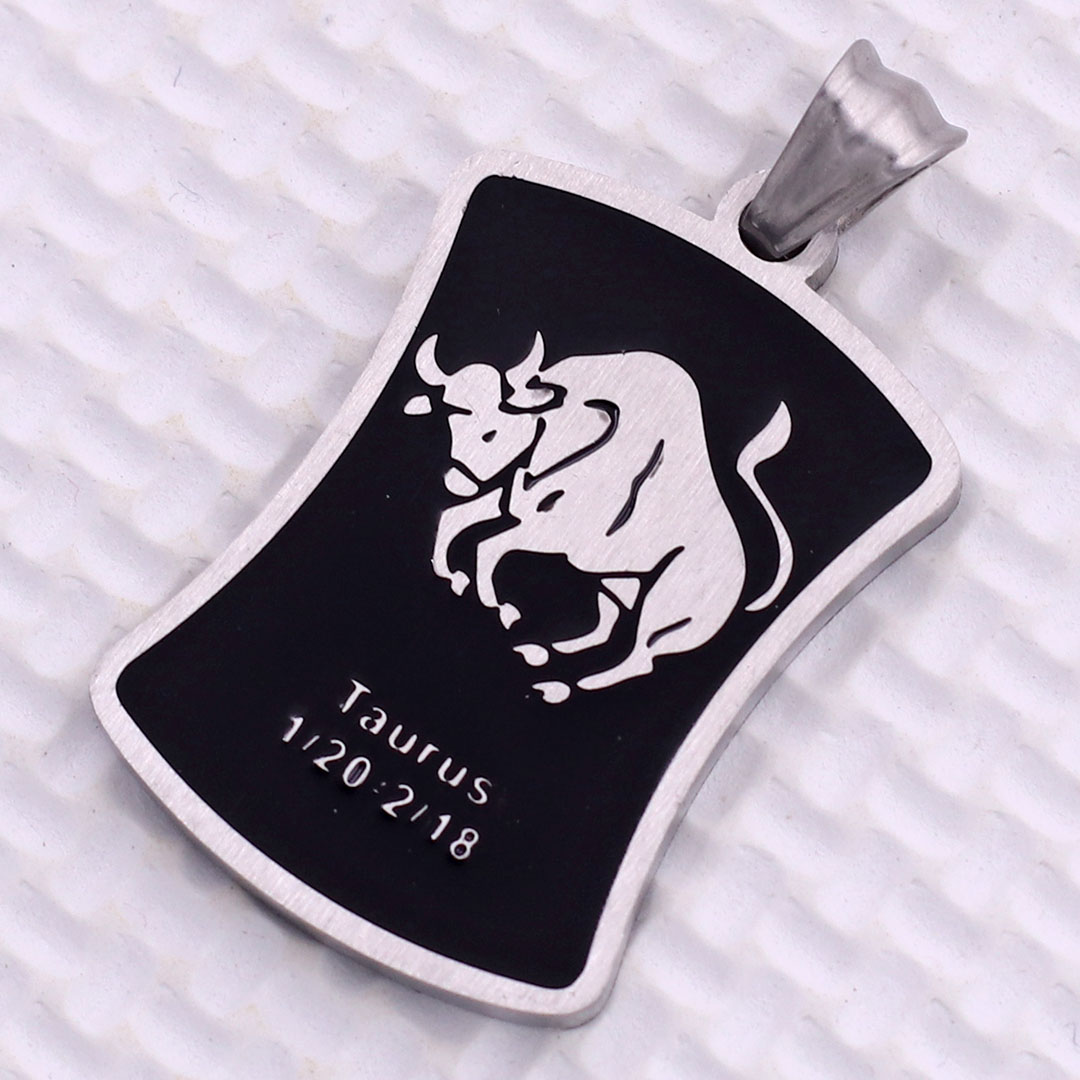 Mặt dây chuyền cung Kim Ngưu - Taurus inox trắng kèm vòng cổ dây cao su đen + móc inox trắng, Cung hoàng đạo