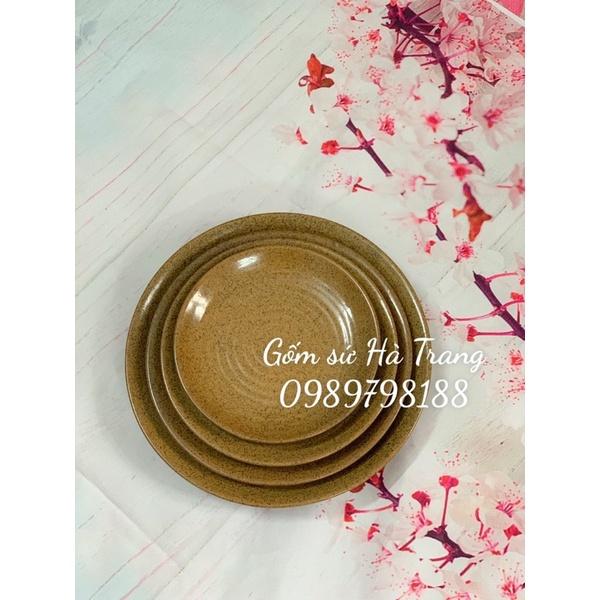 Đĩa tròn men đen lòng nâu gốm hạt tiêu gốm sứ Bát Tràng cao cấp không chì các size đường kính từ 22 đến 30cm