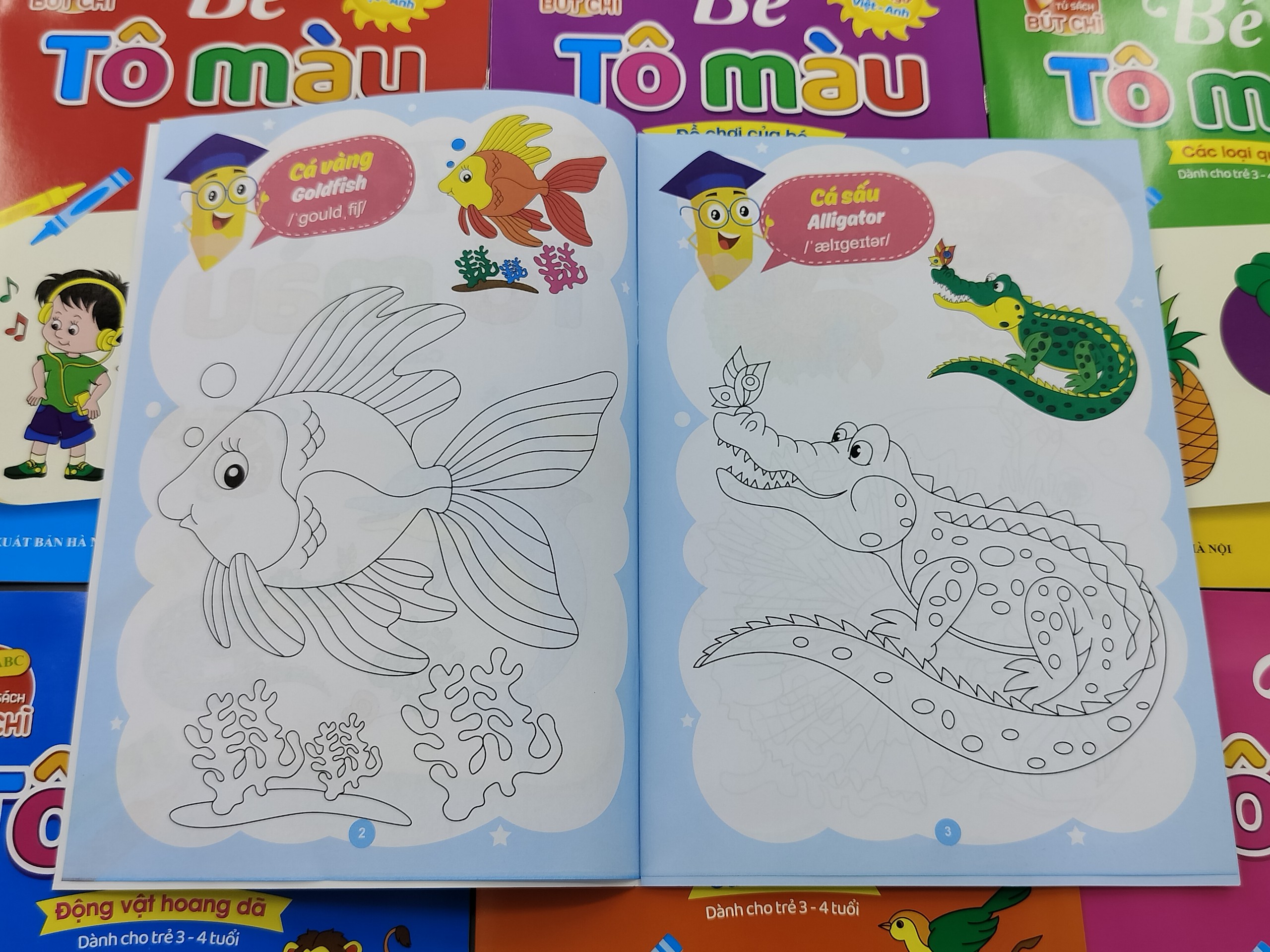 Sách - Combo 8 cuốn Bé tô màu nhiều chủ đề song ngữ Việt Anh cho trẻ từ 3-4 tuổi