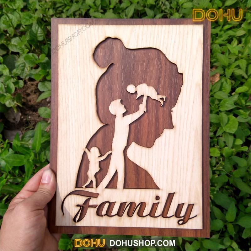 Tranh Treo Tường Gỗ Handmade DOHU001: Family - Thiết Kế Đơn Giản, Độc Lạ, Sang Trọng