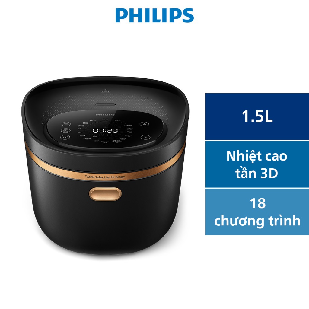 Nồi Cơm Cao Tần Điện Tử Philips HD4539/62, Lòng Nồi 8 Lớp Vân Đá , 1.5Lit-1250W , Hàng Chính Hãng