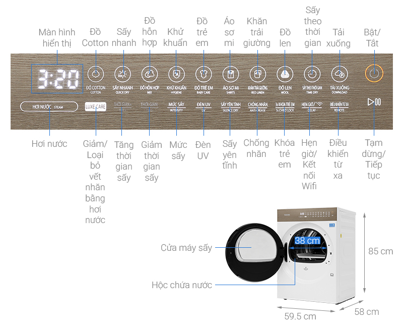 Máy sấy bơm nhiệt Toshiba 8 kg TD-T37BS90HWV(WT) - HÀNG CHÍNH HÃNG - CHỈ GIAO HCM