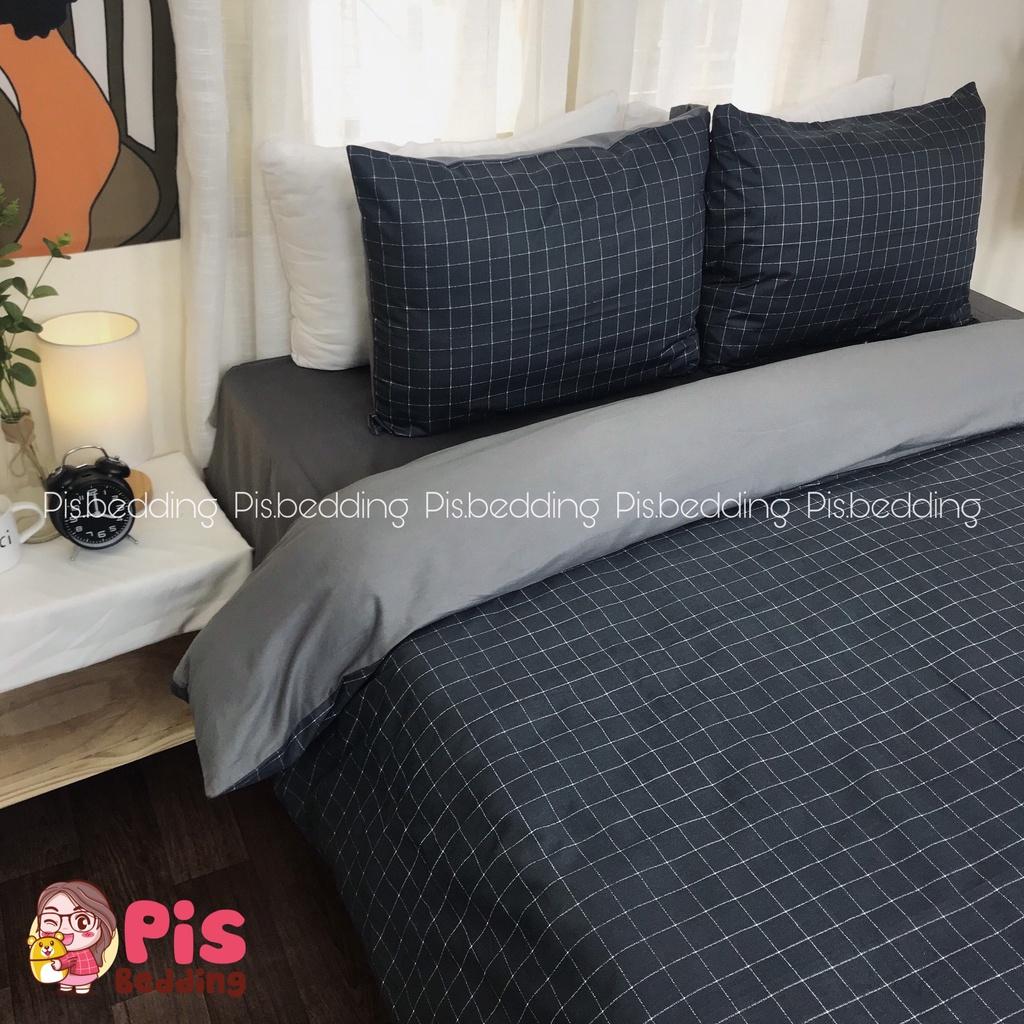 Bộ Chăn Ga Gối Cotton 100% - Caro Nhỏ Đen