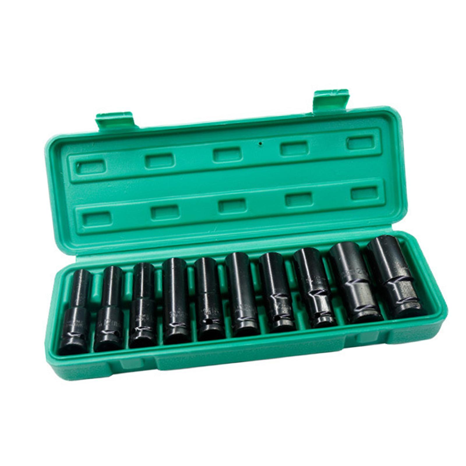 10 Pieces Socket Set 1/2inch ,with A Storage Cage, Repairing Impact Removal Tools 10-24mm ,Fit for Pneumatic Wrench, Ratchet Wrench