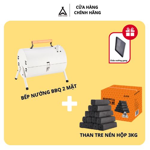 Combo Bếp nướng 2 mặt cao cấp kèm than tre nén 3 kg ít khói, an toàn,tiện lợi di chuyển kèm quà tặng