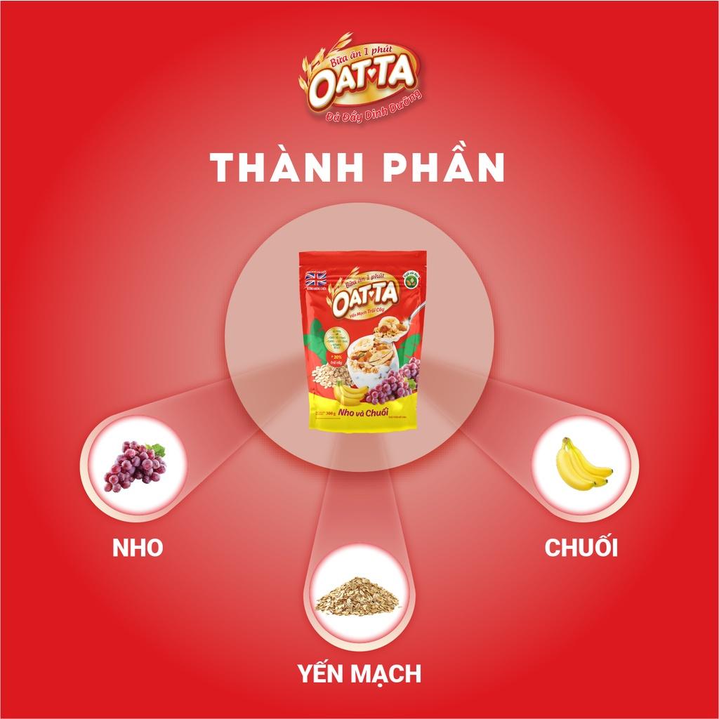 Combo 2 Yến Mạch Trái Cây Nho Chuối OATTA Thơm Ngon Giàu Chất Dinh Dưỡng Có Thể Ăn Liền Túi 300g