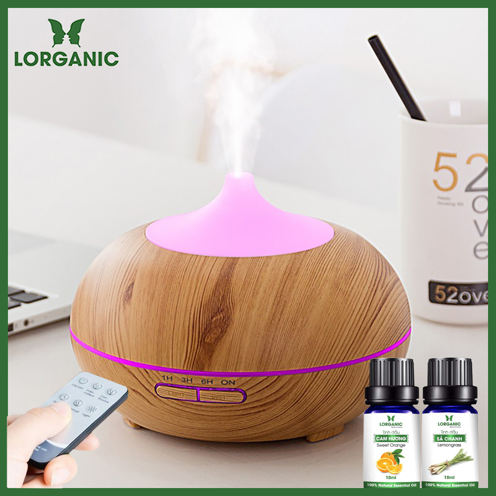 Combo Máy khuếch tán/ máy xông tinh dầu Bí Ngô Lorganic FX2026 + tinh dầu sả chanh + tinh dầu cam Lorganic