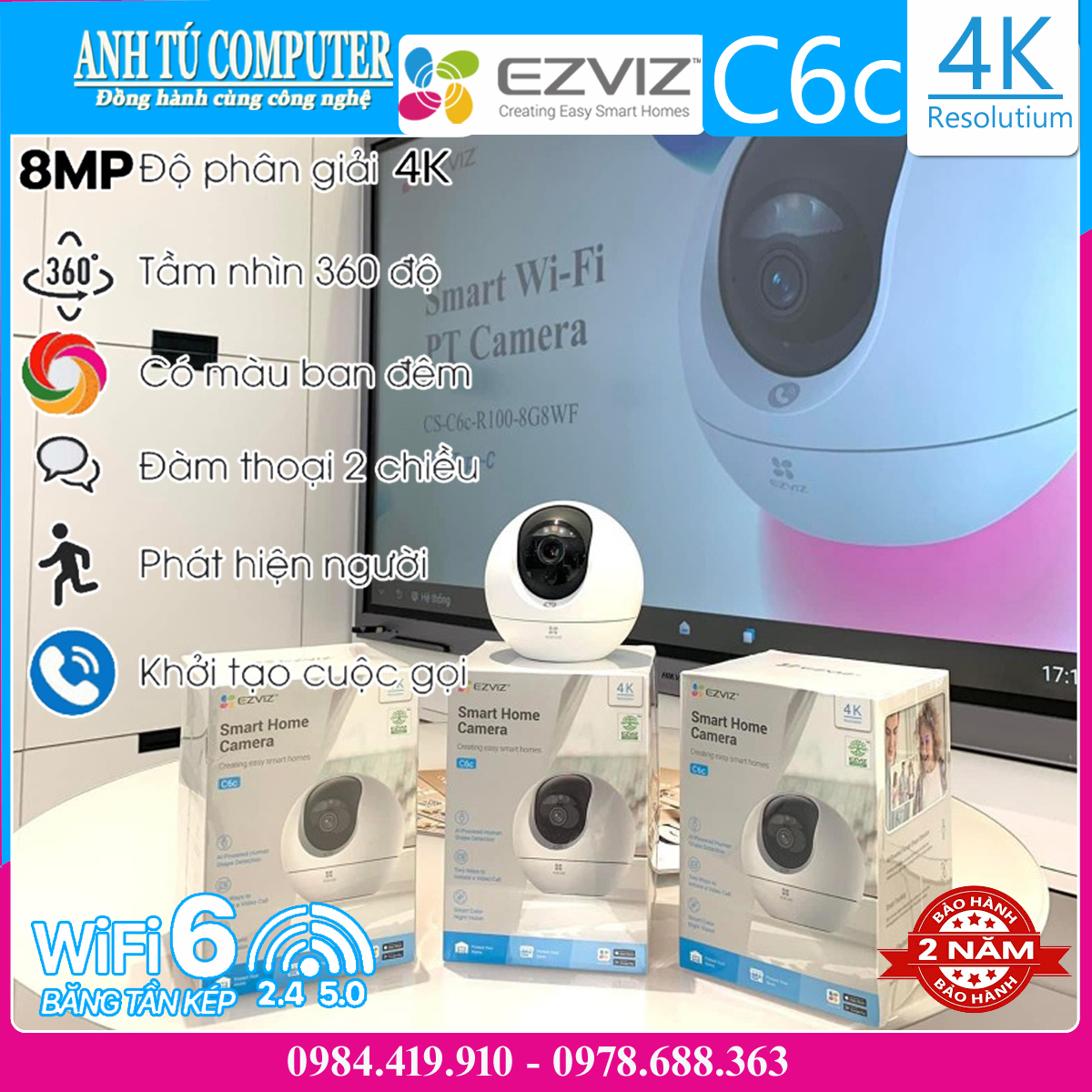 Camera Wifi 360­­º 8MP EZVIZ C6C 4K Hàng chính hãng