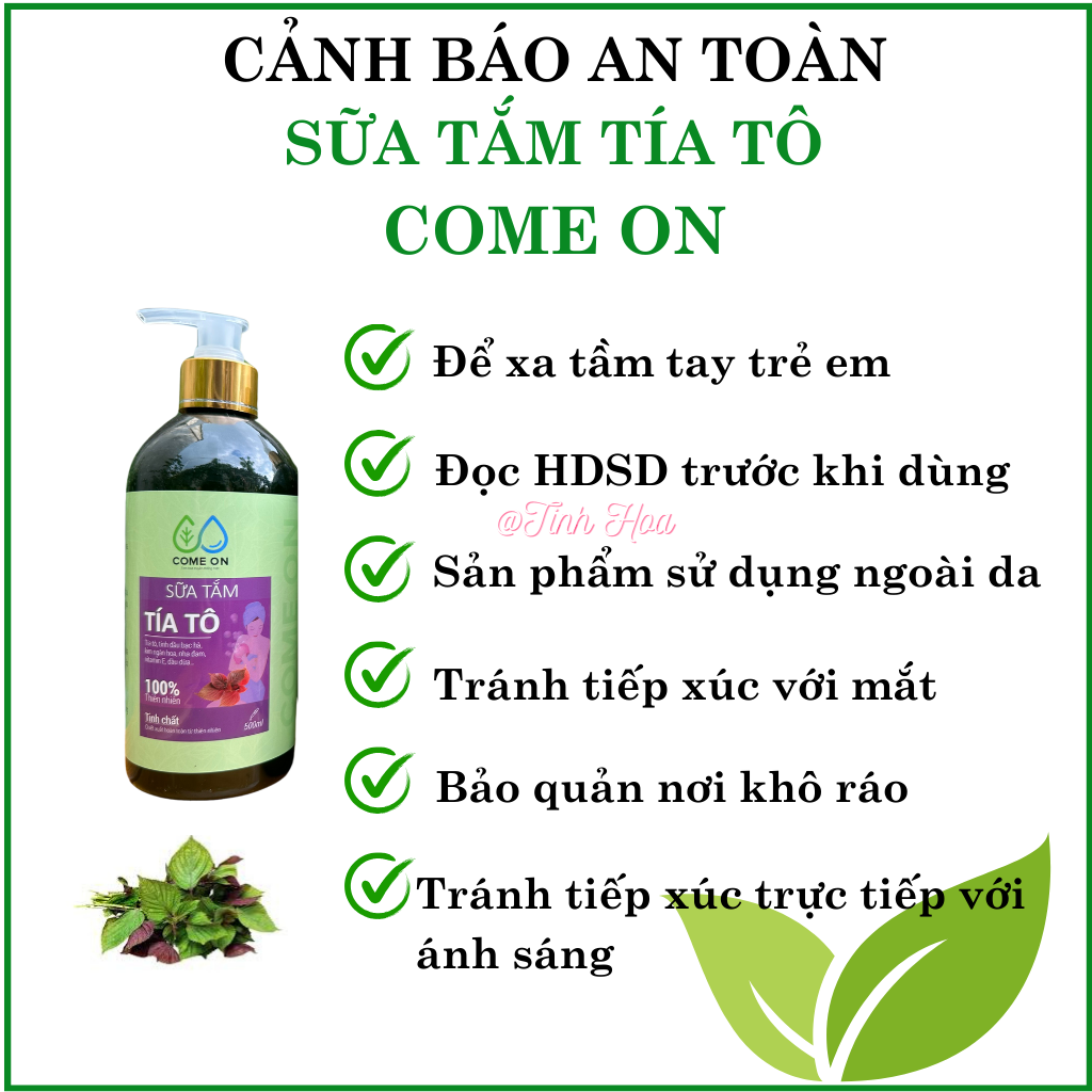 Sữa tắm tía tô Come on chai 500ml sữa tắm trắng da toàn thân, sữa tắm trị mụn lưng