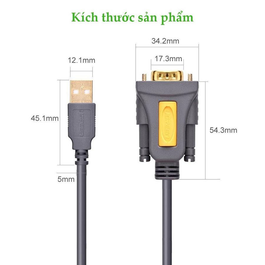 Cáp USB to Com RS232 DB9 Ugreen 20211 dài 1.5m chính hãng - Hàng Chính Hãng
