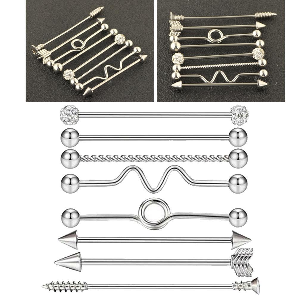 8pcs Industrial Piercing Ball Barbell Ear Bar Earring 14G Women