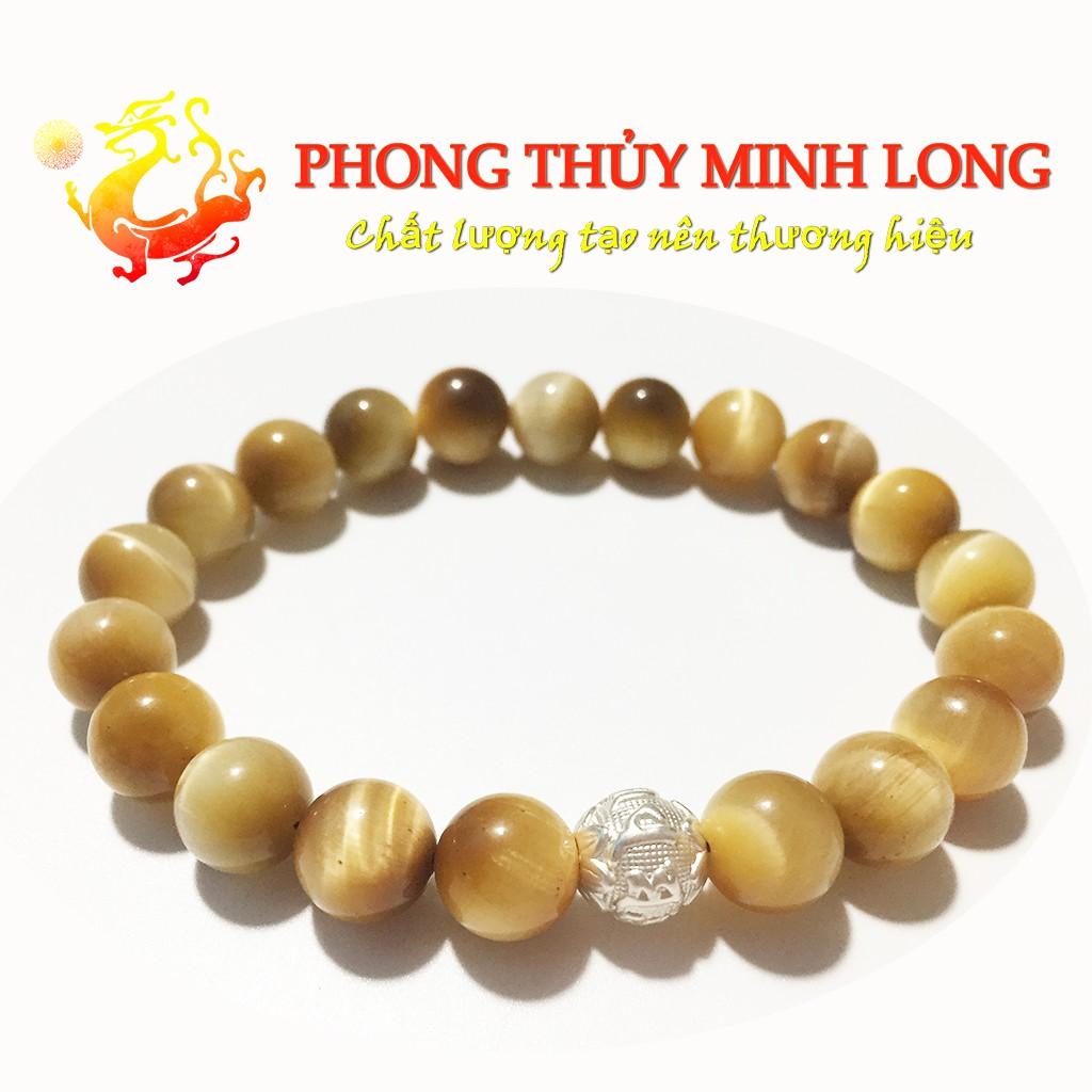 Vòng tay đá Mắt Hổ Vàng Tâm chất lượng 5A mix 1 hạt kim tiền Bạc hợp mệnh Thổ và mệnh Kim
