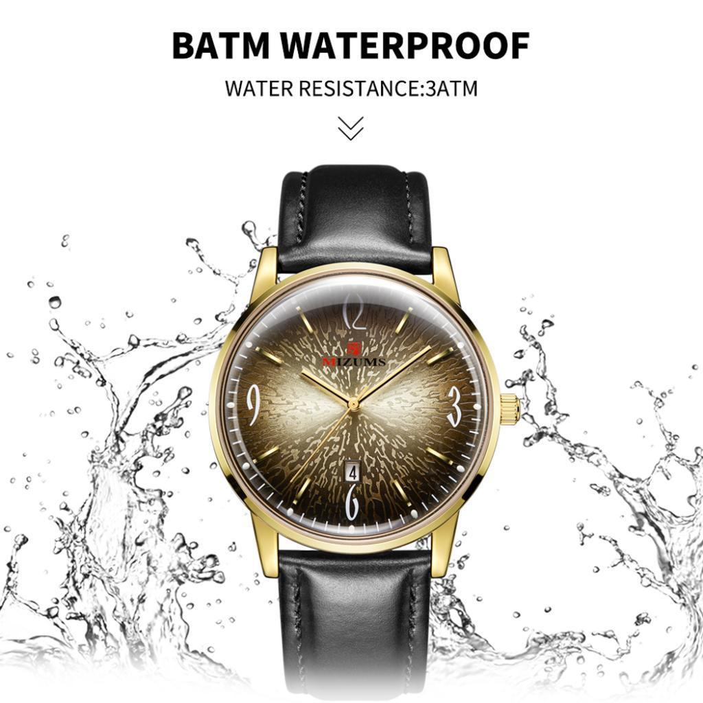 Waterproof Watch Leather Strap Mens Wrist Watch Black
