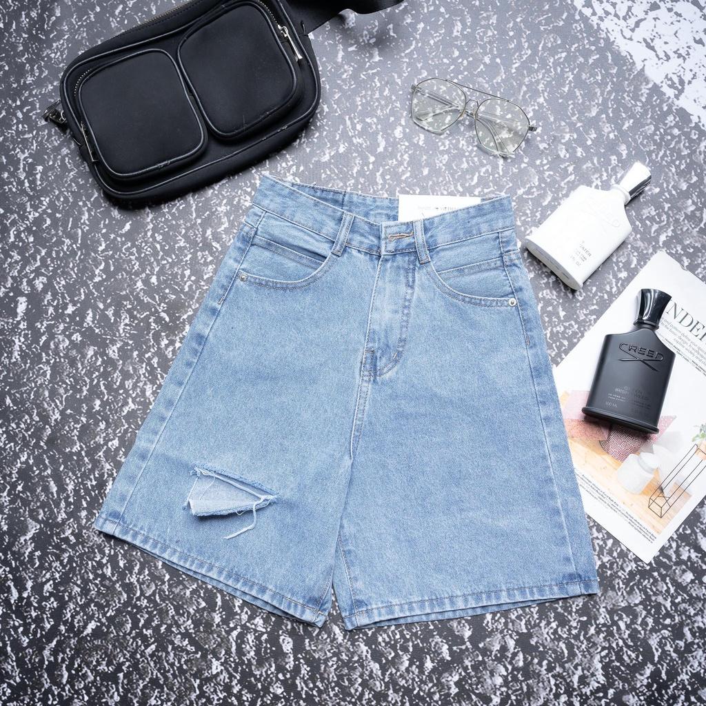Quần Short Jean Ống Rộng Ngố Bò Nữ Lửng Rách Nhẹ CÓ BIG SIZE (40- 75KG )
