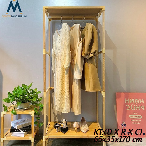 Kệ Tủ Treo Quần Áo - Tủ Vải Khung Gỗ Minhlongwood M33 - Nội Thất Phòng Ngủ - Màu Gỗ Tự Nhiên