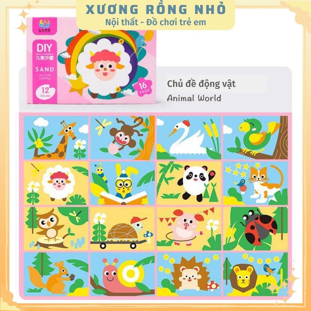 Hộp Tranh Cát 16 tranh tặng kèm 12 màu cát Sand Painting DIY, đồ chơi DIY cho bé sáng tạo