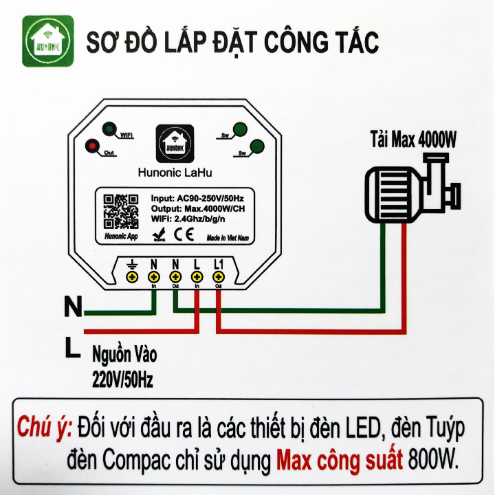 Công tắc điều khiển từ xa bằng điện thoại Hunonic Lahu 1 kênh công suất lớn 4000W (công nghệ 4.0)