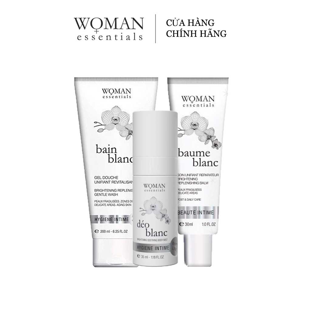 Combo Khử mùi và dưỡng trắng Woman Esentials Déo Blanc &amp; Bain Blanc &amp; Baume Blanc