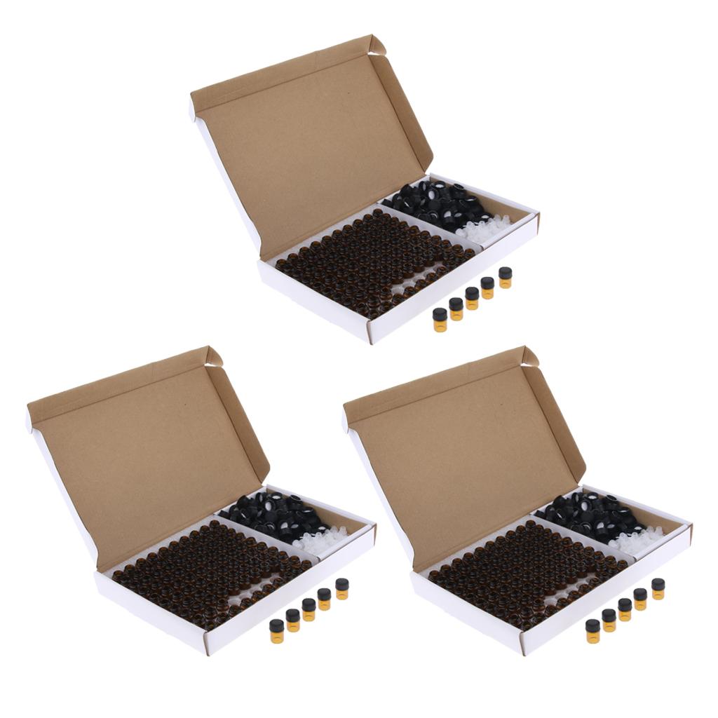 300 Pcs 2ml Amber Glass Essential Oil Bottle With Orifice Reducer Black Cap