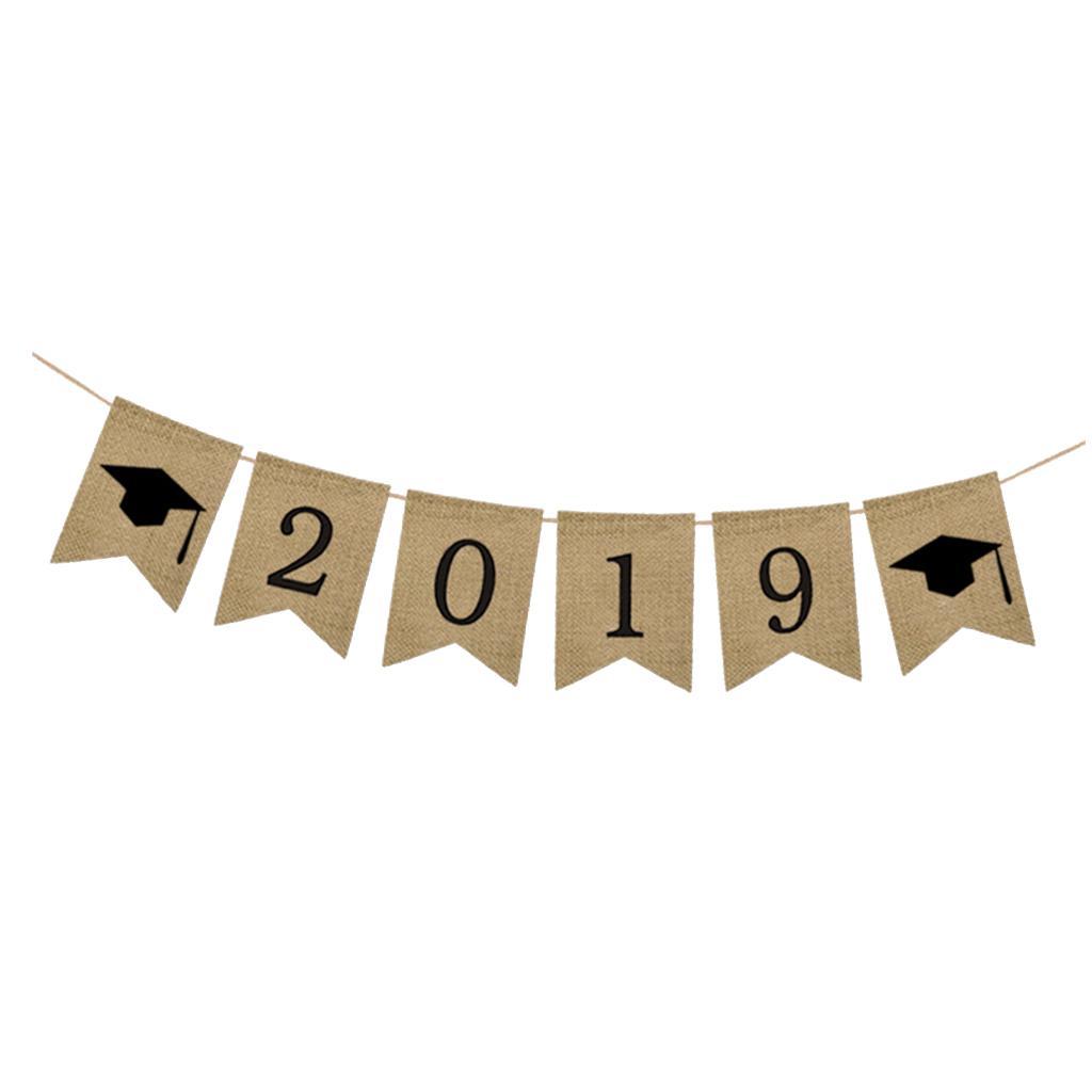 Burlap Grad Banner Decoration Sign 2019 Graduation Party Supplies