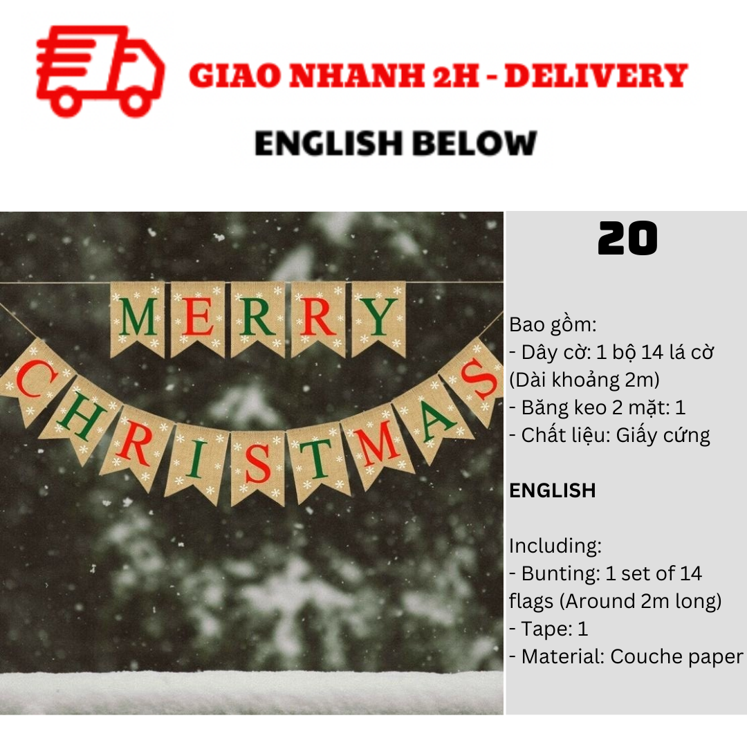 Bộ Dây Cờ Noel Trang Trí Tiệc Nhiều Mẫu - Merry Christmas Bunting DCXM10