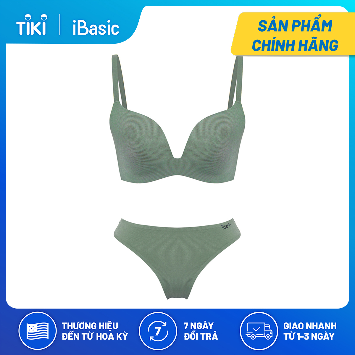 Set áo ngực mút mỏng thoáng khí không đường may phom T-Shirt iBasic BRAW134 và quần PANW134