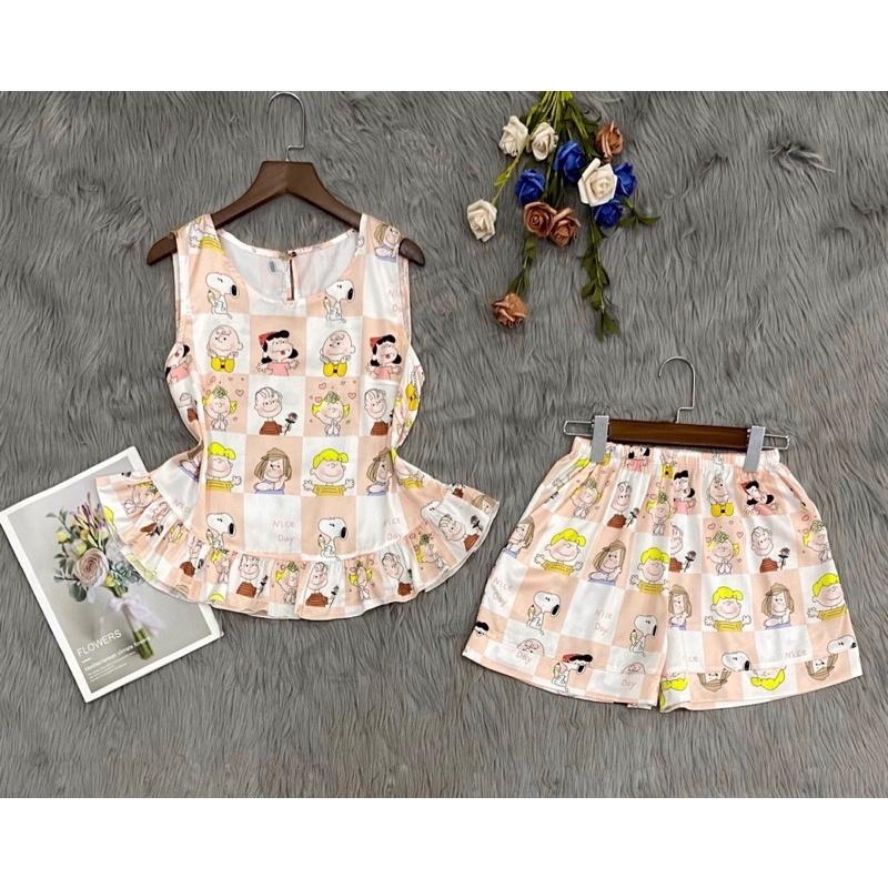 Bộ lụa latin cao cấp sát nách quần đùi, freesize 40-57kg