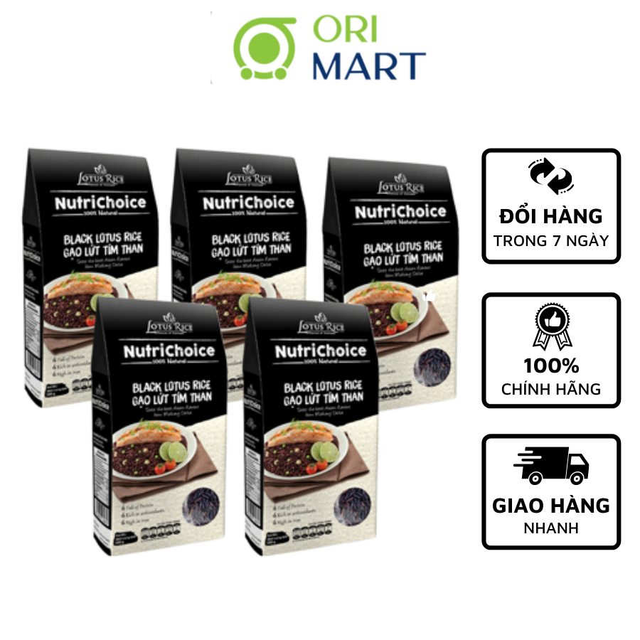 Combo 5 Gạo Lứt Tím Than Hữu Cơ NutriChoice Black Lotus Rice Gói 500g Thơm Ngon Giàu Dinh Dưỡng ORIMART