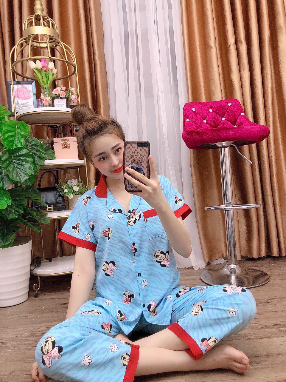 Đồ bộ nữ pijama mặc nhà tiểu thư big size dưới 57kg tay ngắn quần dài vải lụa hàn mềm mịn nhiều màu dễ thương